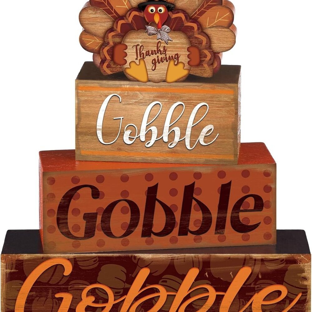 4 Pcs Thanksgiving Decor for Home Cute Turkey Wooden Signs with Sayings Thanksgi
